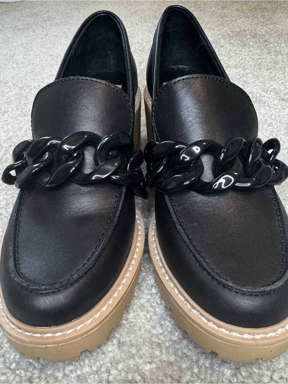 Dolce Vita Black Loafers with Chunky Black Chain and Tan Lug Sole - Picture 8 of 8